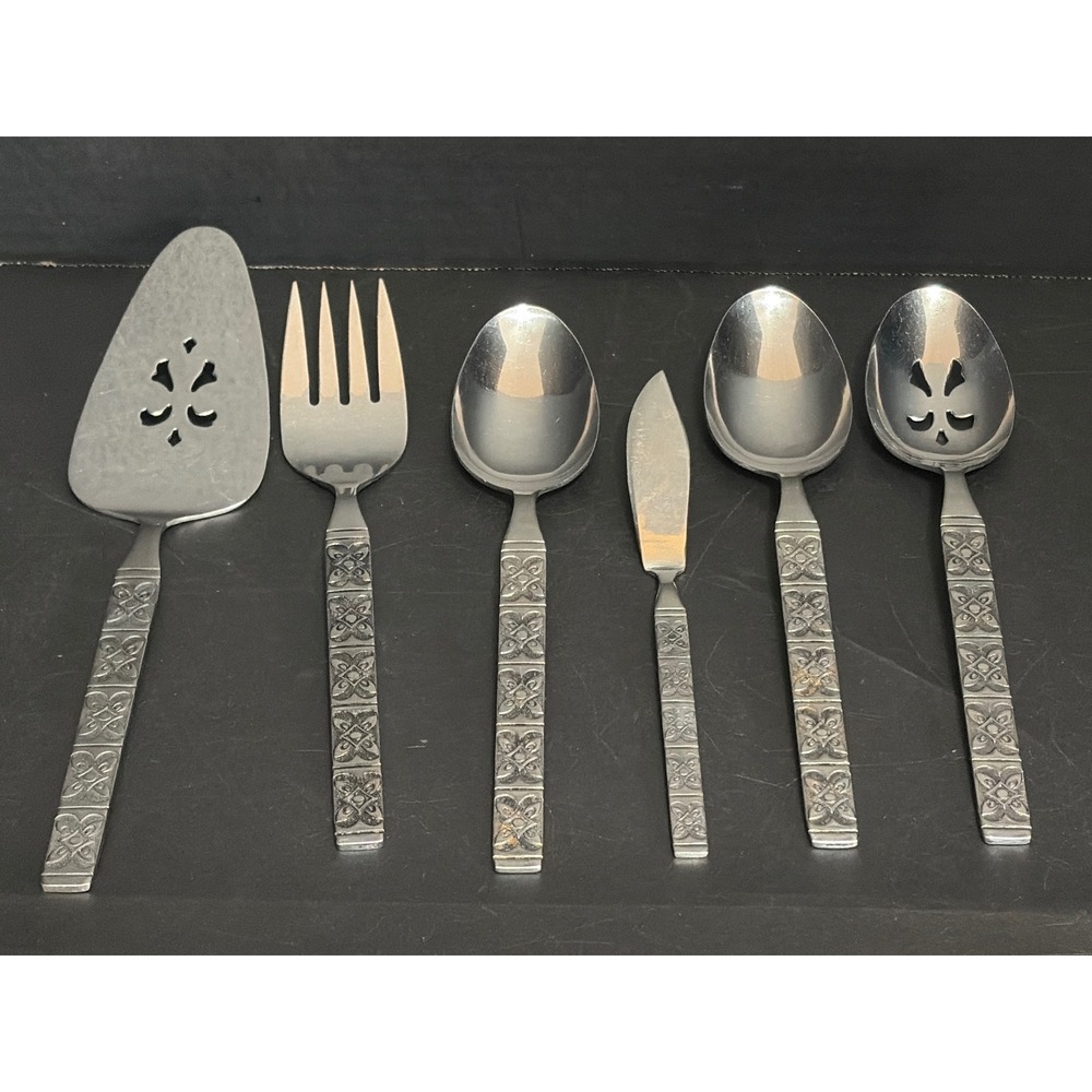 Ekco Eterna Montalo Hostess Serving Set 6pc Stainless Steel Japan Floral MCM